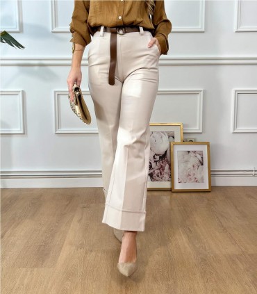 PANTALON VUELTA CINTURON BEIGE