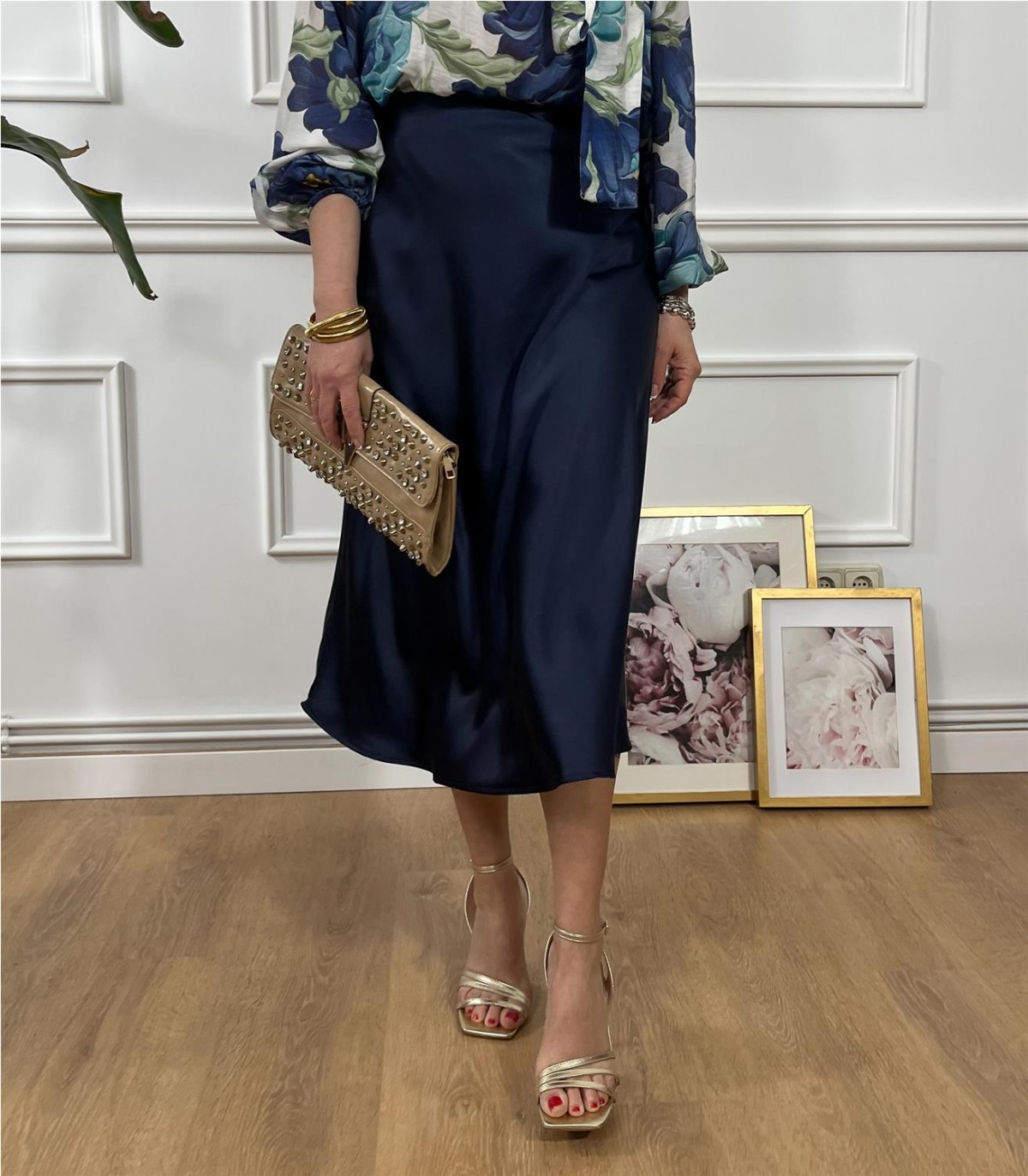 FALDA RASO EVASE AZUL MARINO