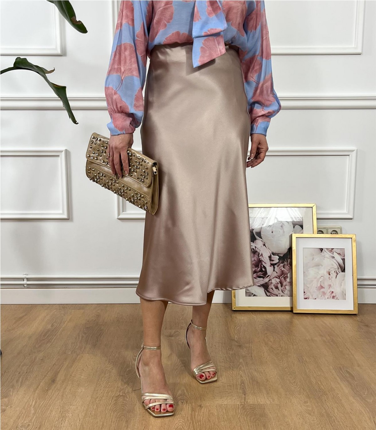 FALDA RASO EVASE ROSA