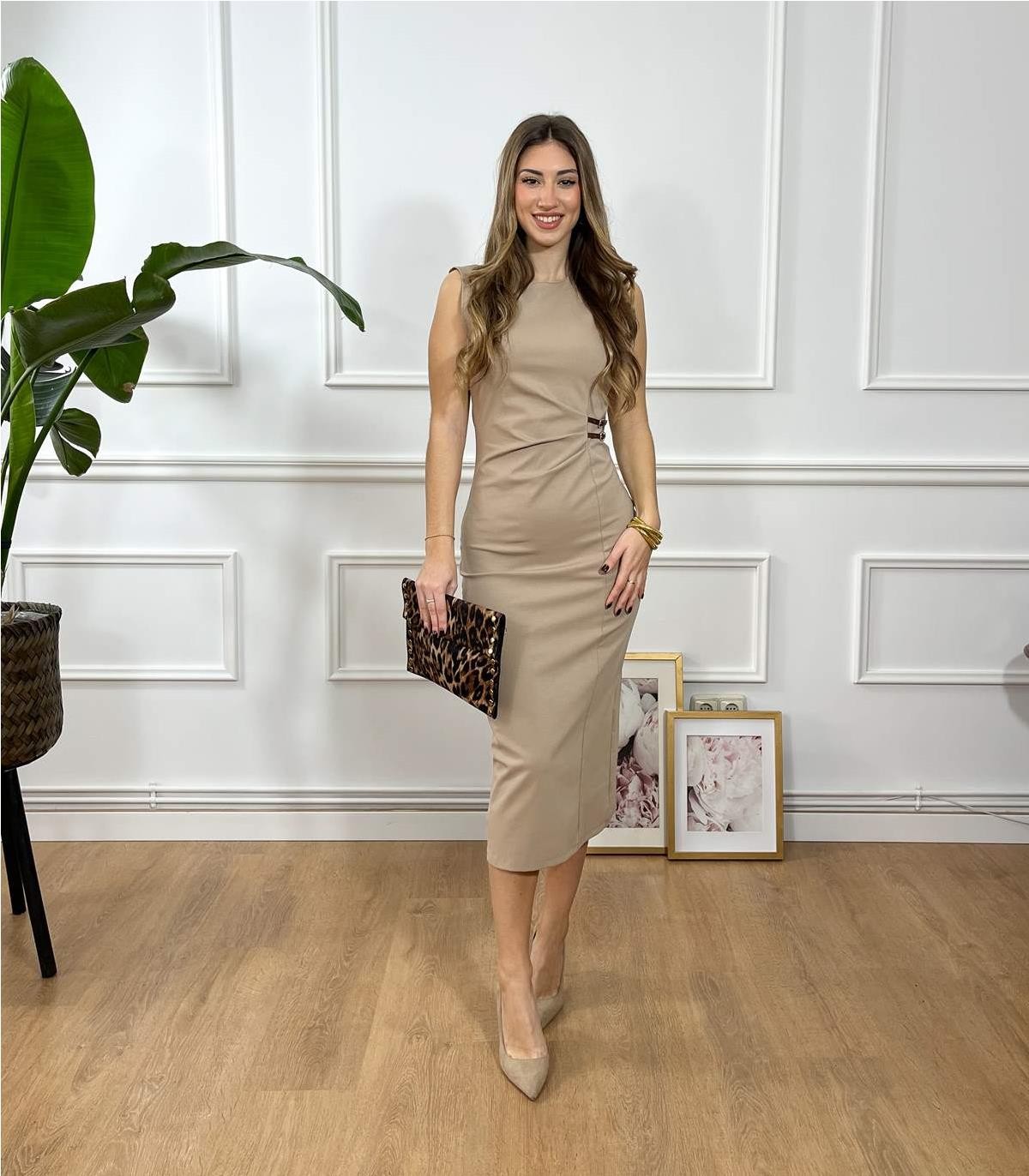 VESTIDO LISO DIANA MARRON CLARO