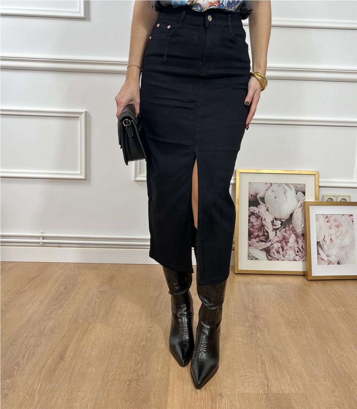 FALDA DENIM ABIERTA NEGRO