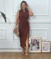 VESTIDO BROCHE DORADO MARRON