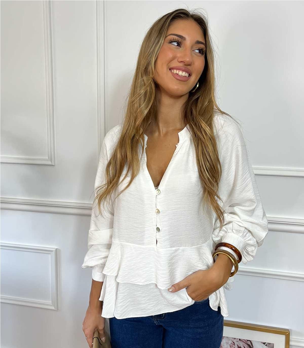 BLUSA VOLANTE BLANCO