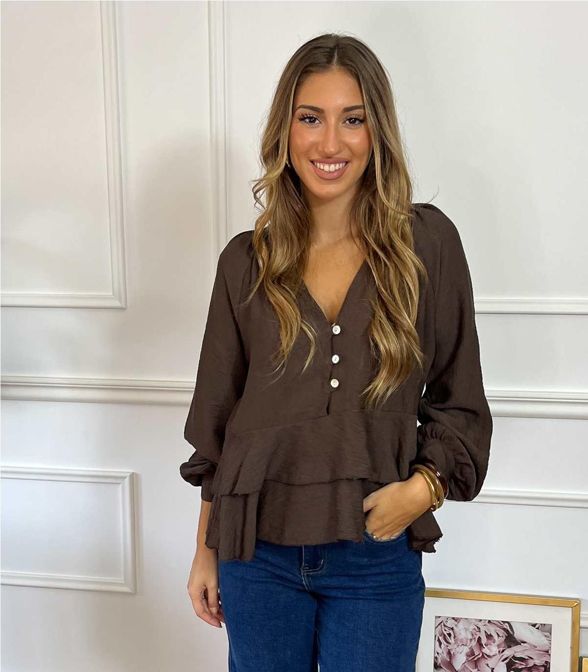BLUSA VOLANTE MARRON