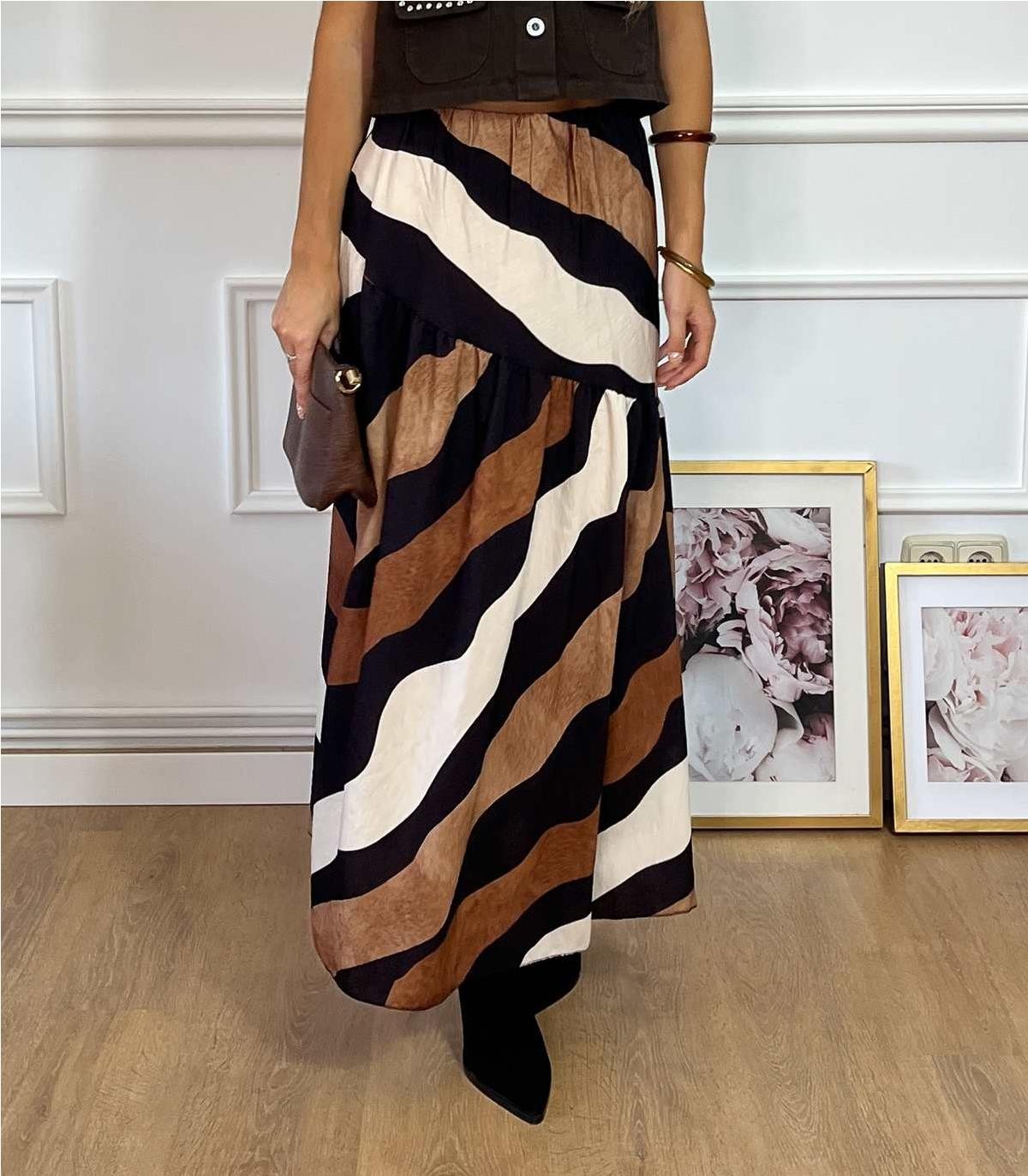 FALDA RAYAS OBLICOAS MARRON