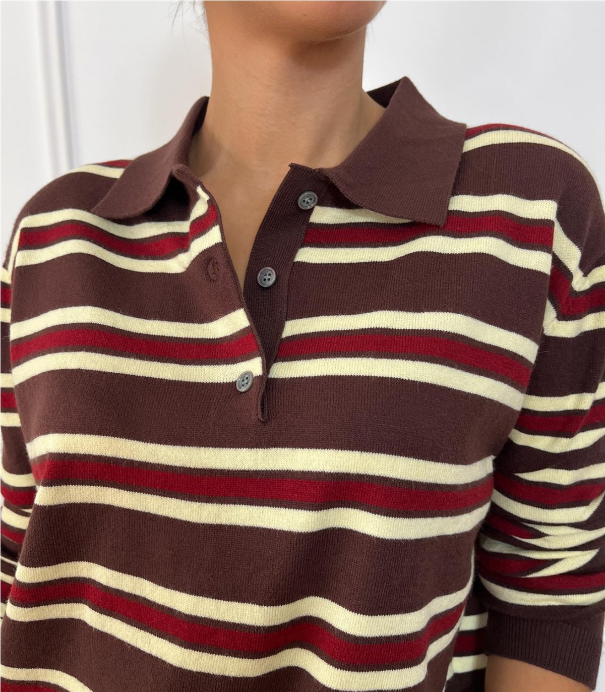 POLO PUNTO RAYA BURDEOS MARRON