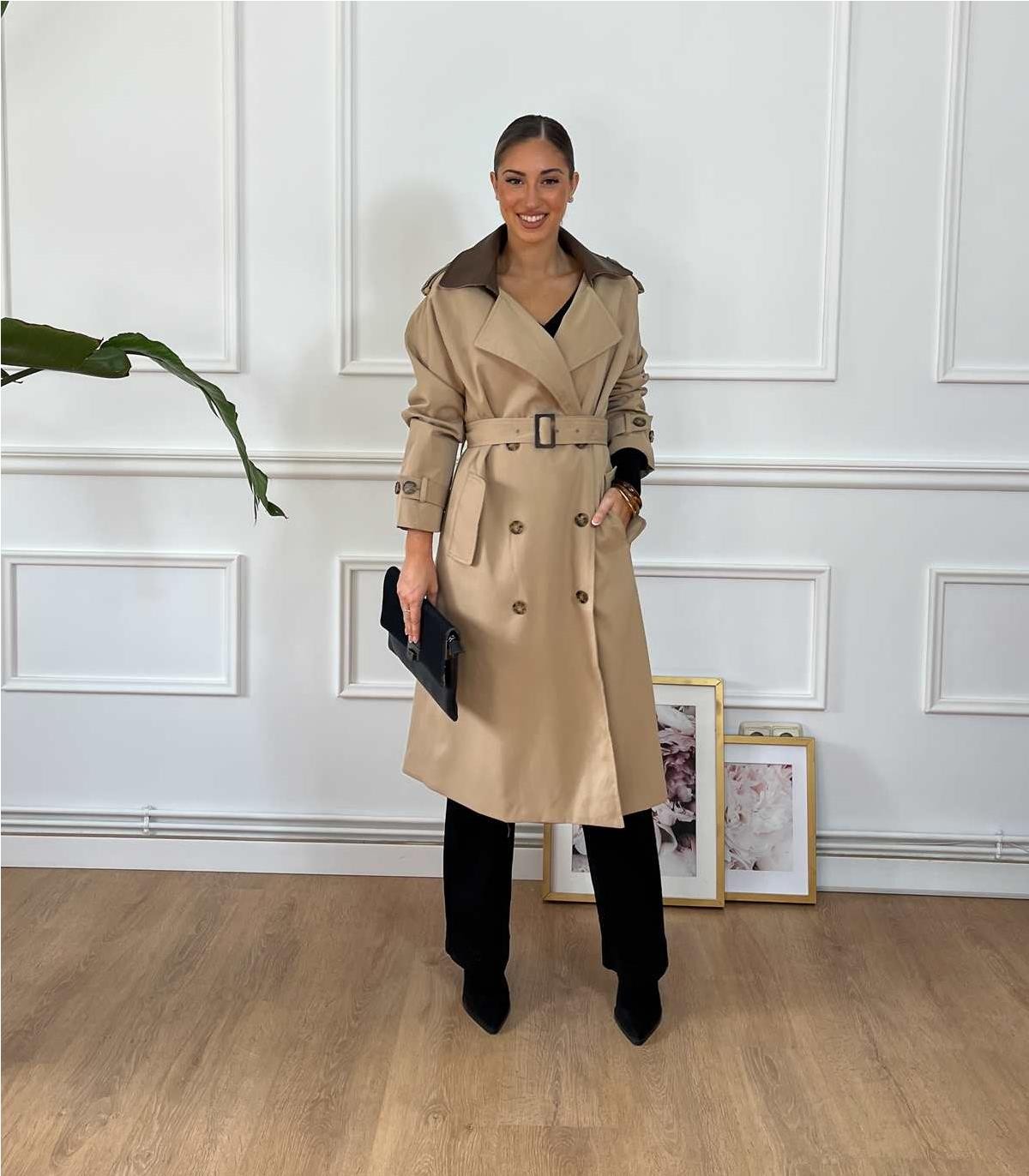 GABARDINA CUELLO POLIPIEL BEIGE