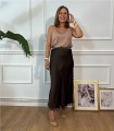 FALDA RASO COMBINADA MARRON