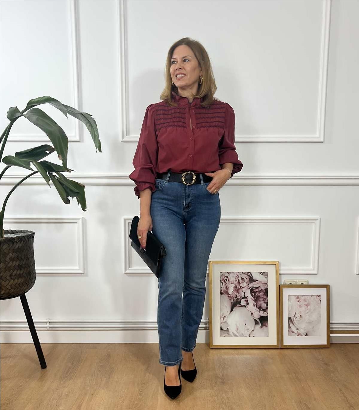 CAMISA NADIA ENGOMADA BURDEOS