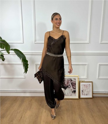VESTIDO LENCERO  PUNTILLA MARRON