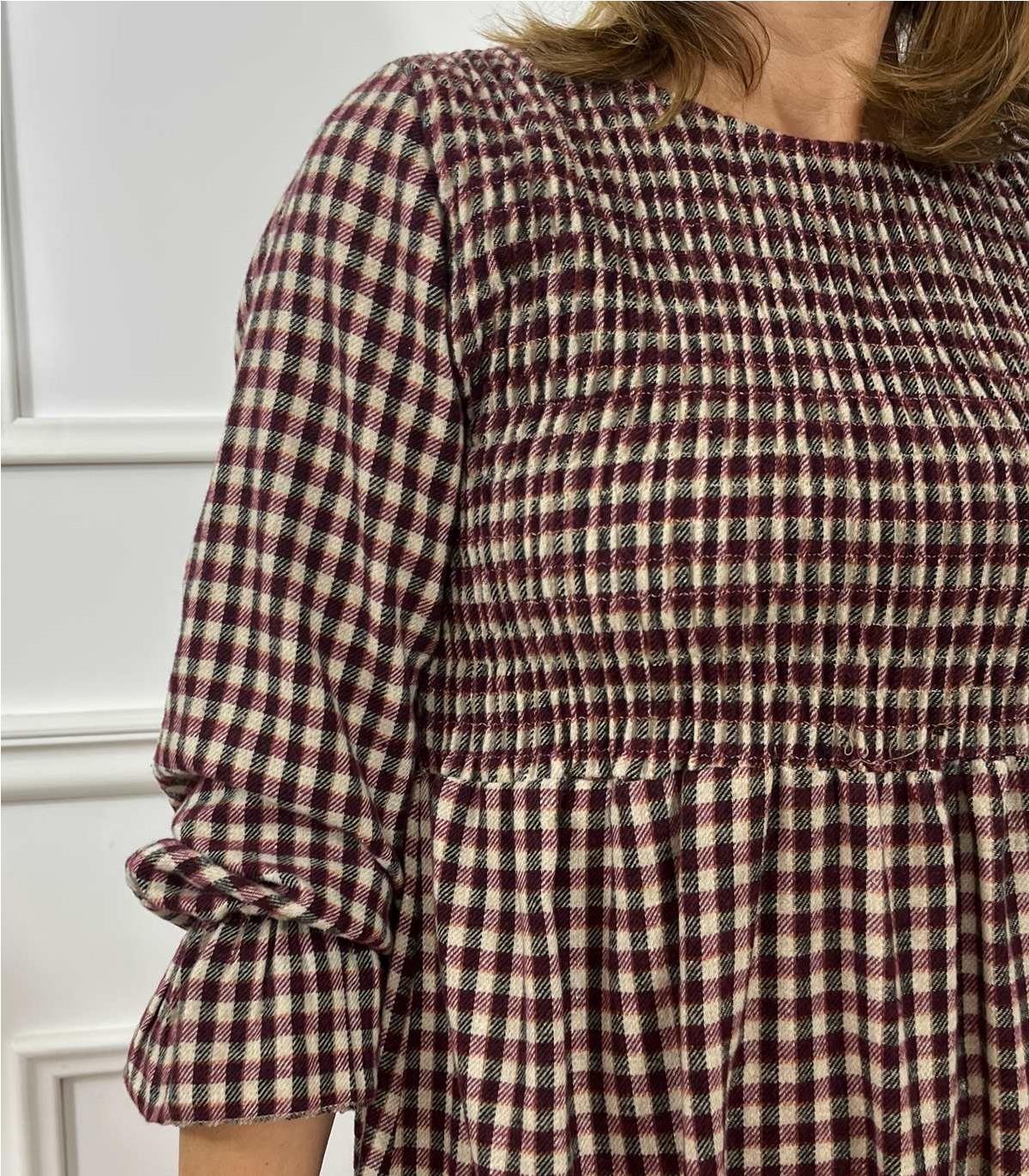 VESTIDO LARGO CUADRO MARRON