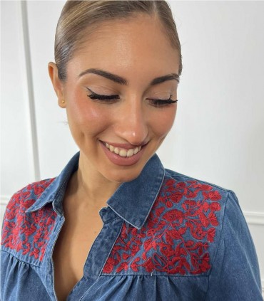 CAMISA LAURA BORDADA DENIM DEMIN