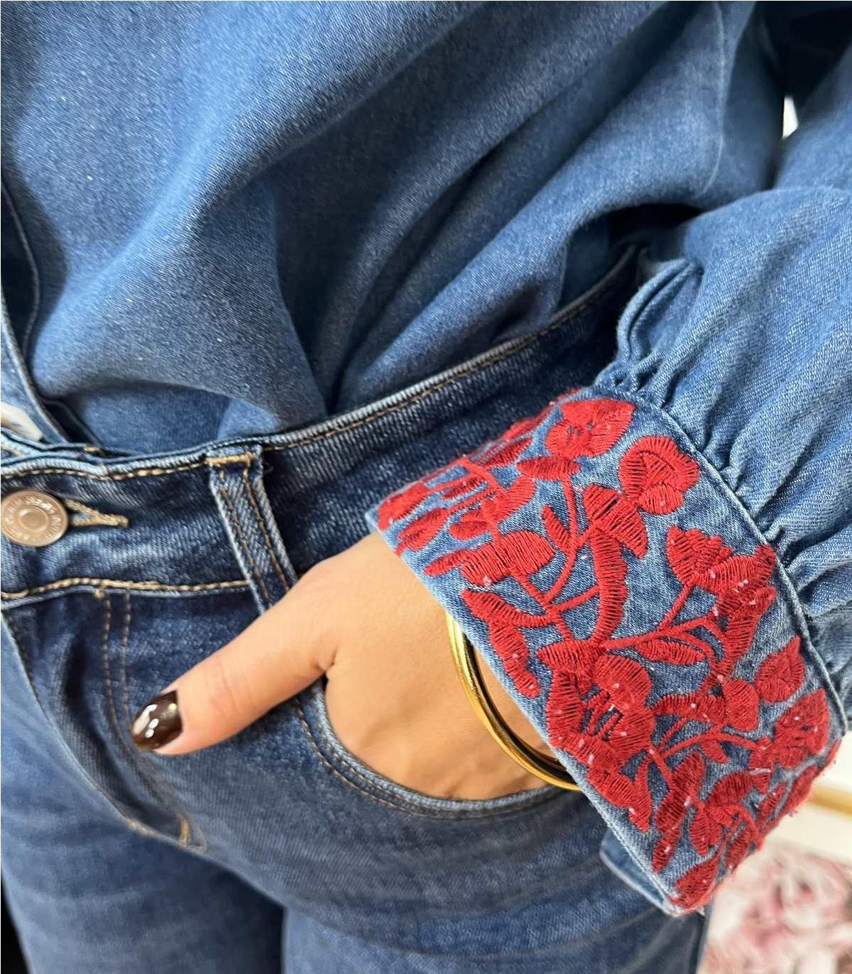 CAMISA LAURA BORDADA DENIM DEMIN