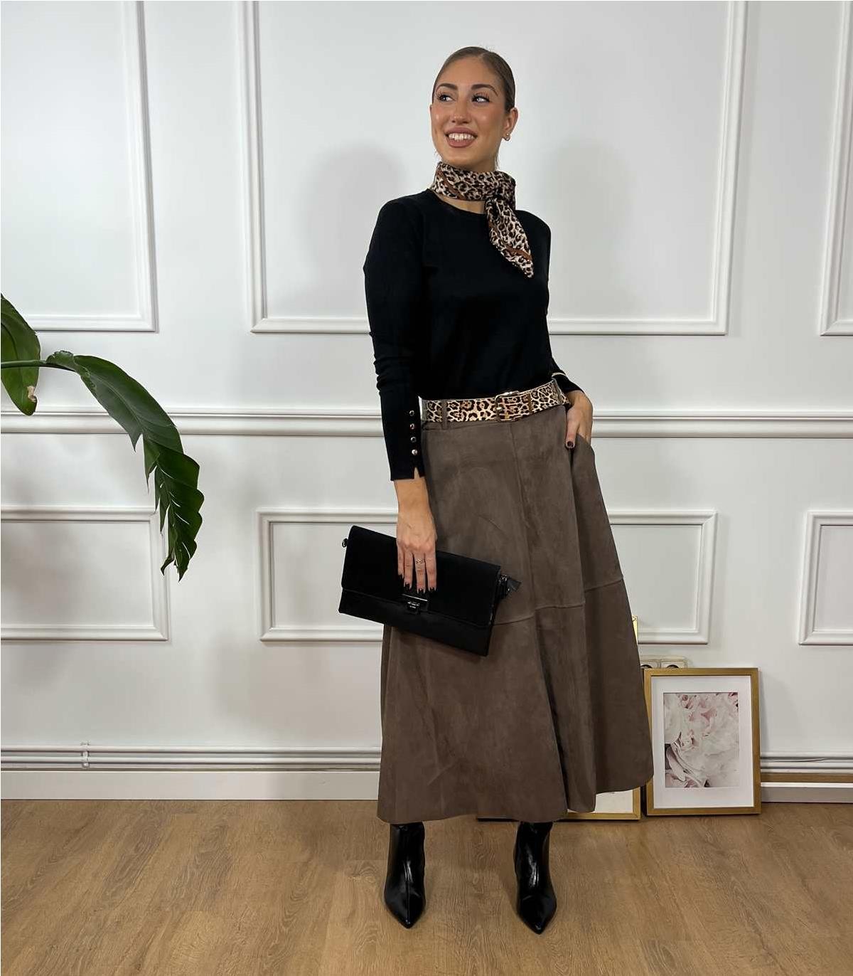 FALDA ANTELINA CINTURON ANIMAL MARRON