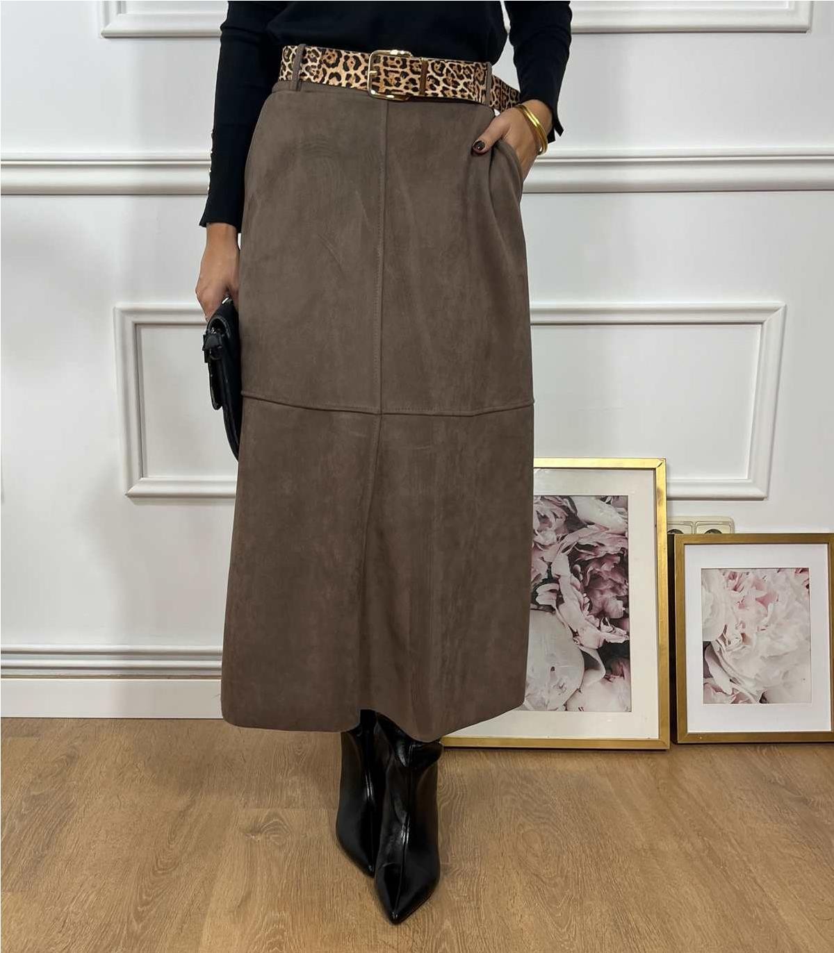 FALDA ANTELINA CINTURON ANIMAL MARRON