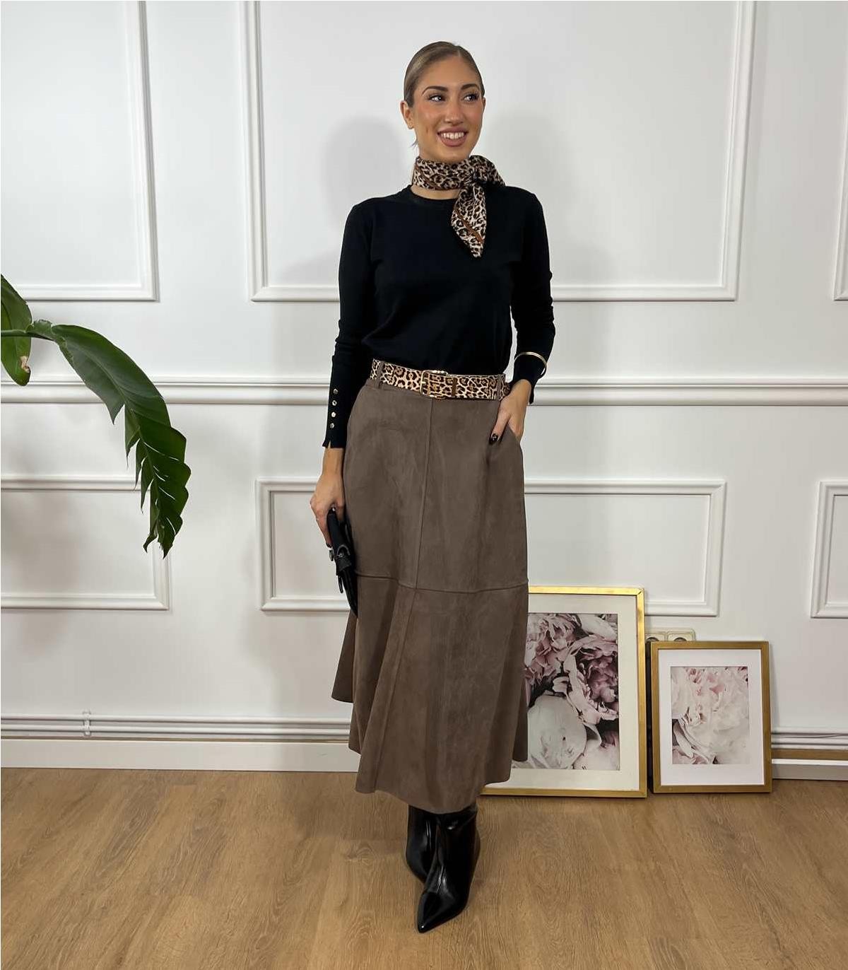 FALDA ANTELINA CINTURON ANIMAL MARRON