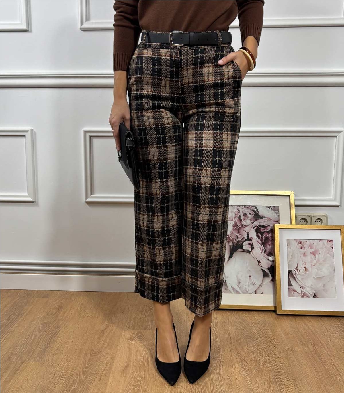 PANTALON CUADROS RIANA BURDEOS