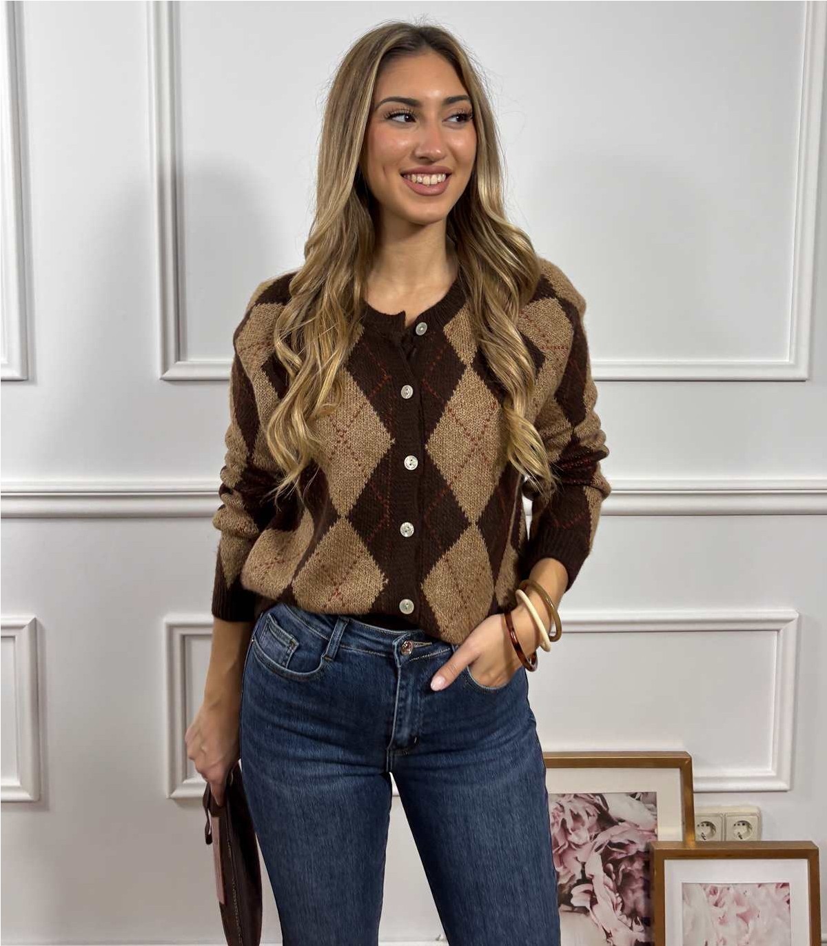 CARDIGAN ROMBOS MARRON