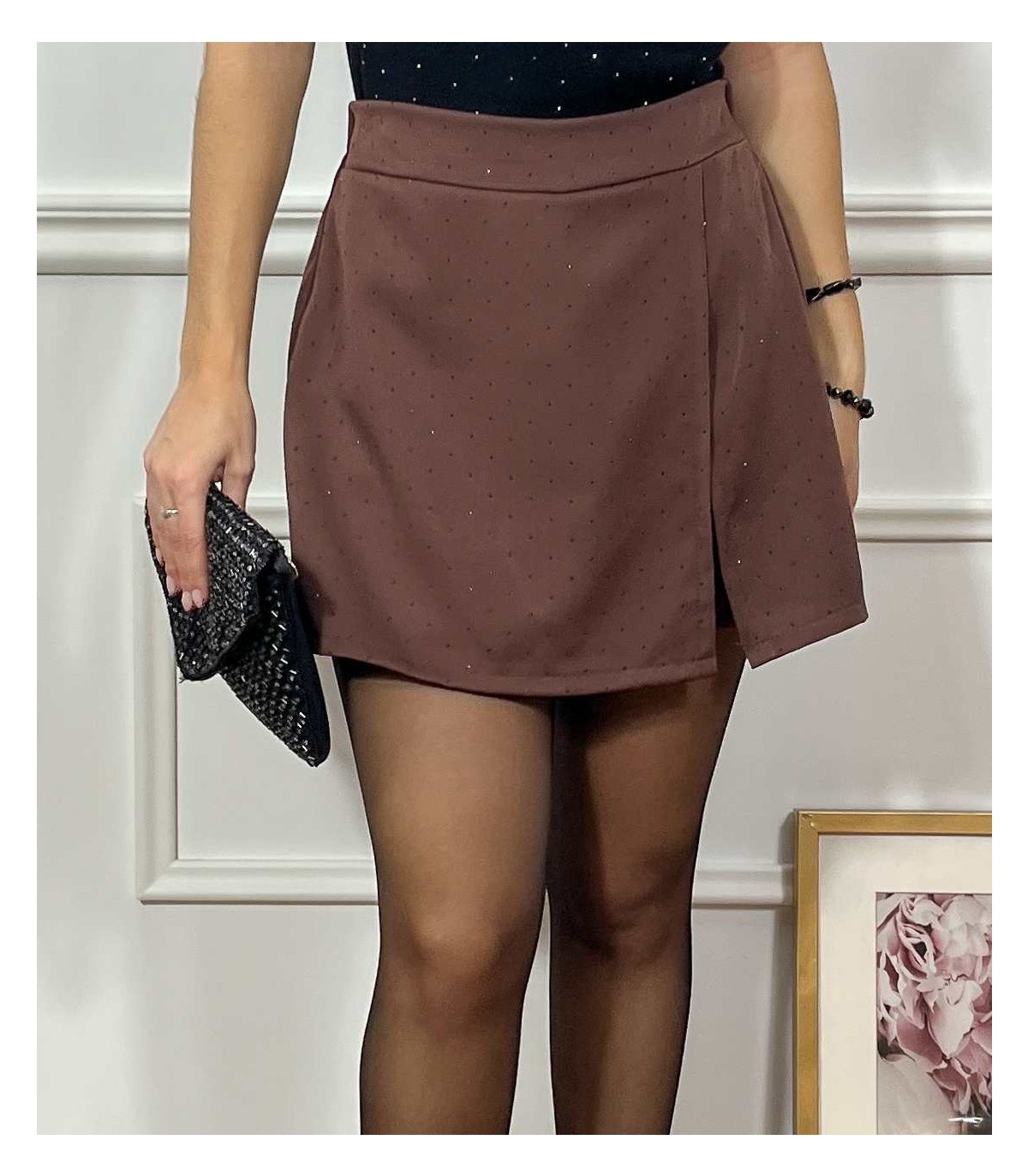 FALDA SHORT BRILLOS MARRON