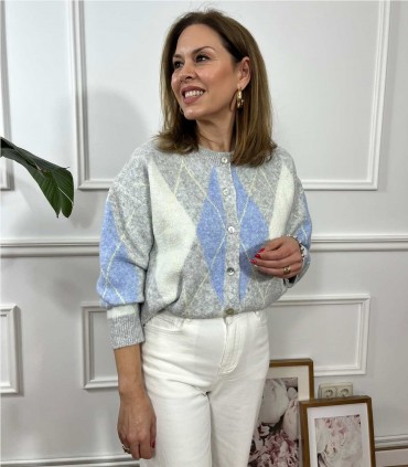 CARDIGAN ROMBOS GRIS